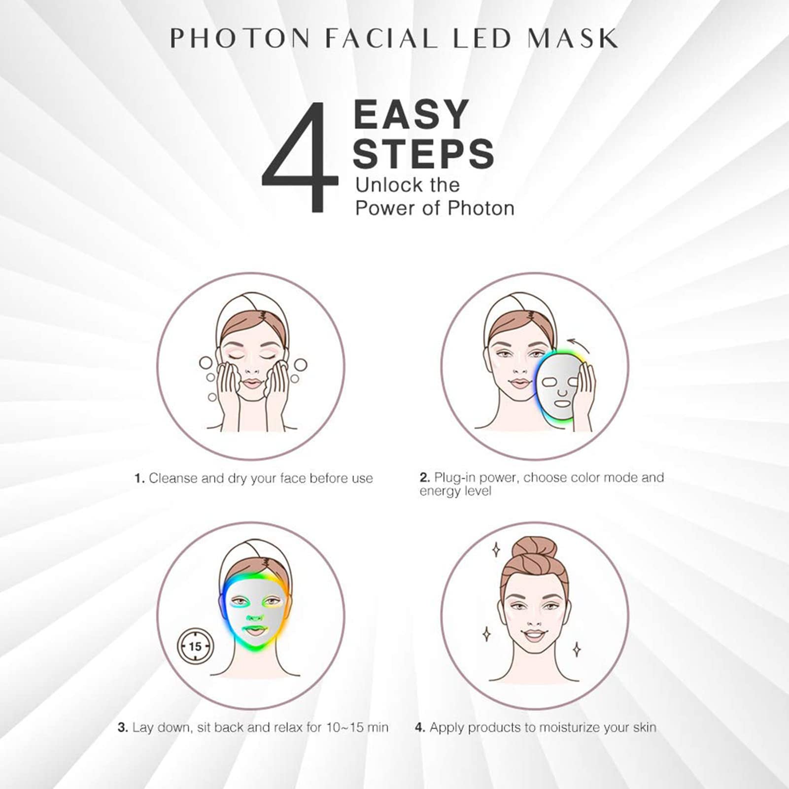 Máscara Light Therapy, 7 Colores LED máscara Photon, Rejuvenecimiento de La Piel Tratamiento Facial Antiarrugas, Reduce Las Arrugas y Las Líneas Finas