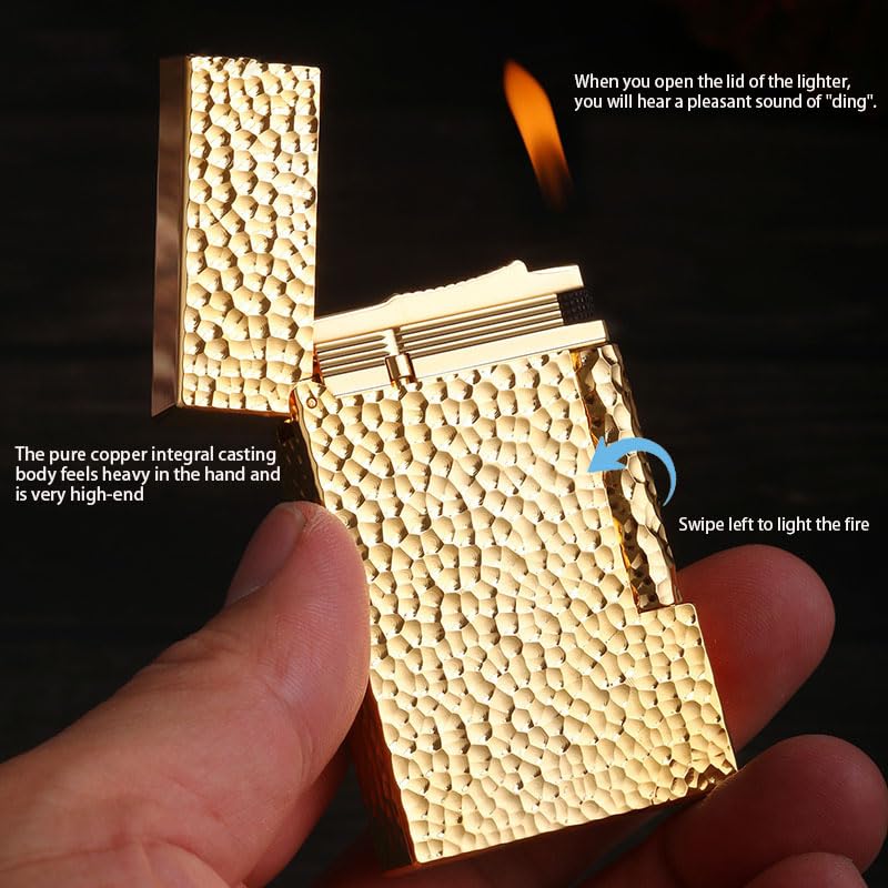 Encendedor clásico de latón con textura martillada y encendido lateral miniatura 3