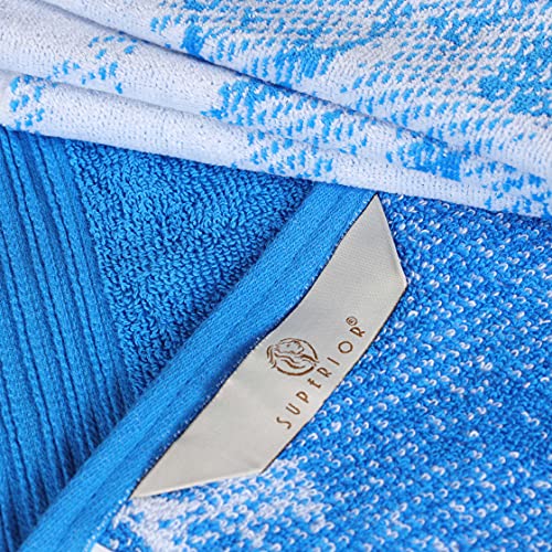 Superior Cotton Towel Set, Absorbent, Fast-Drying 10-Piece Towels, Bathroom Decor, Marble Solid Pattern, Includes 2 Bath, 4 Face, And 4 Hand Towels, Blue #TOP4