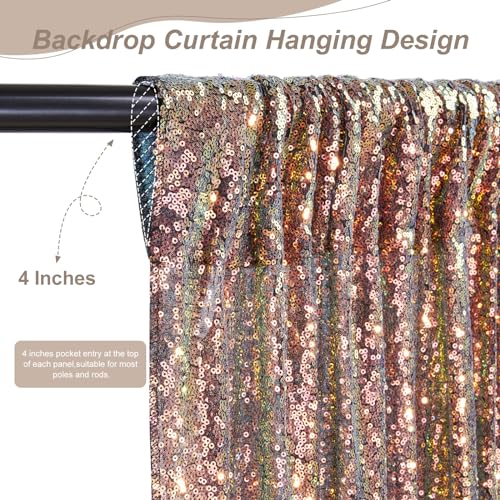 Image of SoarDream Black Gold Sequin Backdrop 6 Pcs 2ftx8ft Sparkly Glitter Birthday Party Cake Table Background Draping Fabric