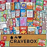CRAVEBOX Snack Box Variety Pack Care Package (60 Count) Finals Gift Basket Stuffers Kids Teens Grandchildren Men Women Adults Candy Food Cookies Chips Arrangement Mix College Student Sampler Office