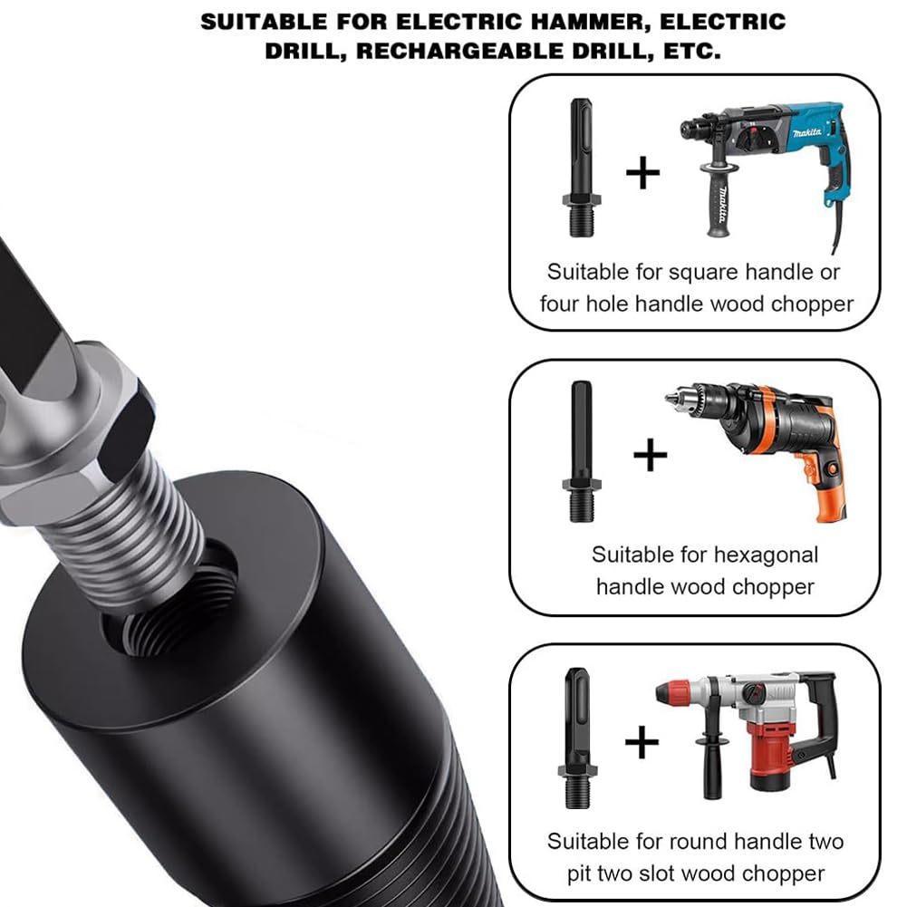 Taladro para madera partidor de madera, Removable Wood Splitter Drill Bits con 3 Asas de Taladro (Hex+Square+Round) Astilladora de Leña Electrica, Broca para Leña, Astilladora de Troncos Broca Cónica