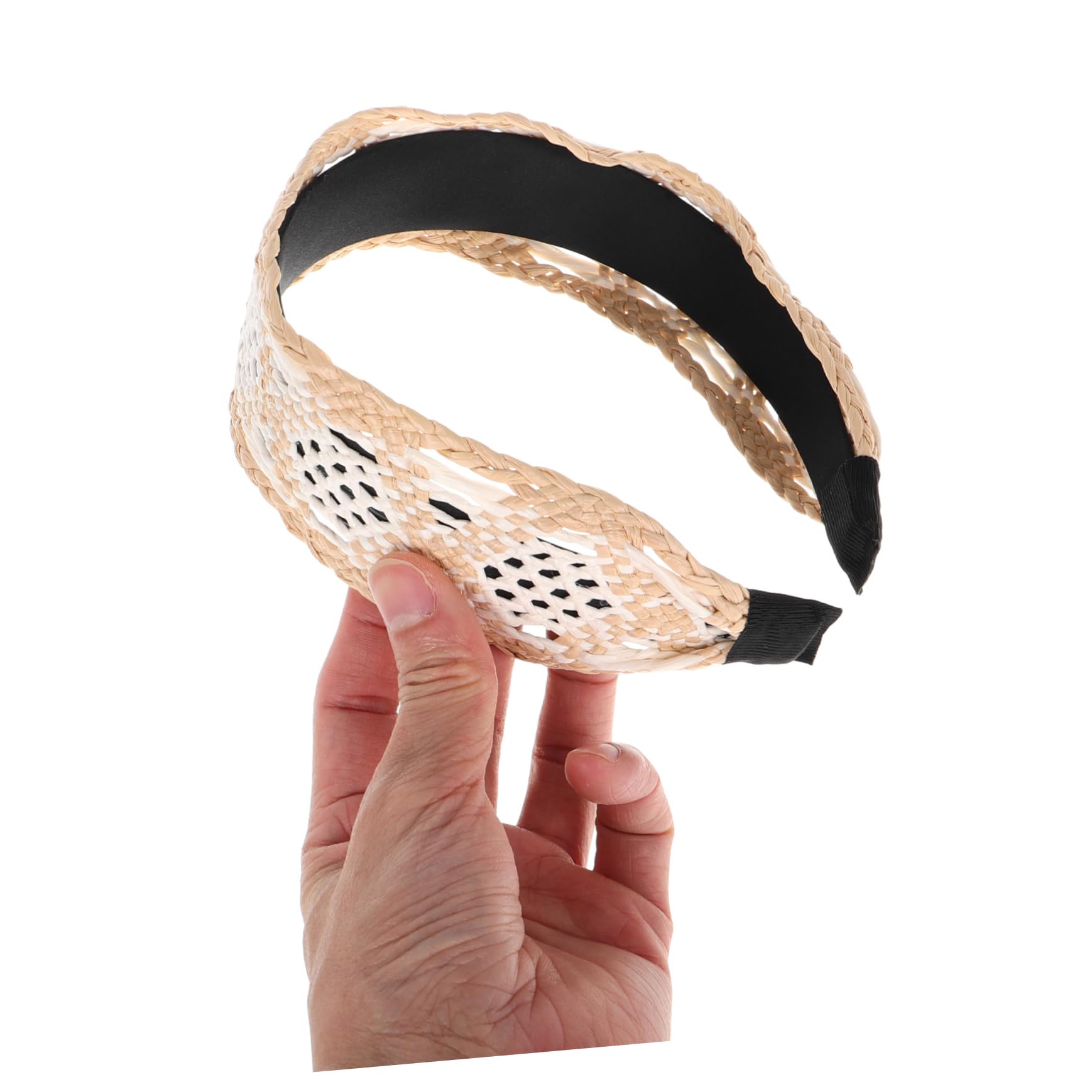 Bandeau Large Bohème en Raphia pour Femmes, Beige Vintage
