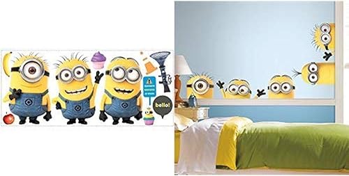 RoomMates Despicable Me 2 Minions - Calcomanías gigantes de pared para despegar y pegar y RoomMates Despicable Me 3 Peeking Minions