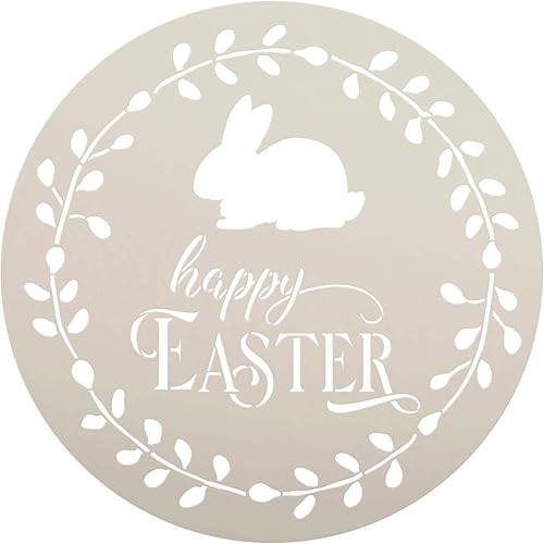 StudioR12 - Plantilla redonda para decoración del hogar, diseño con texto en inglés "Happy Easter Round con conejito" de StudioR12  Decoración para