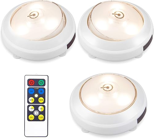 BIGMONAT Luz de disco LED inalámbrica, funciona con pilas, mini luz debajo del gabinete con control remoto, luces adhesivas para armario, cocina,