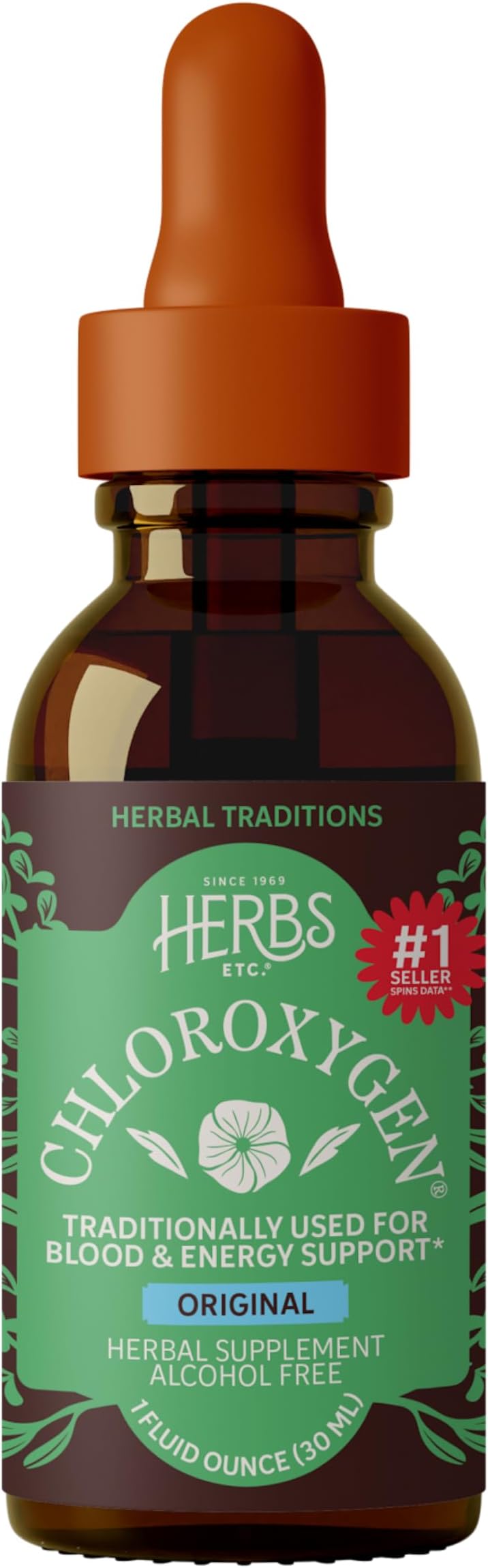 Herbs Etc. ChlorOxygen Chlorophyll Concentrate - Highly-Concentrated Energy Support - Aids Healthy Blood Circulation - Natural Vitality Support - Alcohol-Free - 1 fl oz (About 66 Servings)