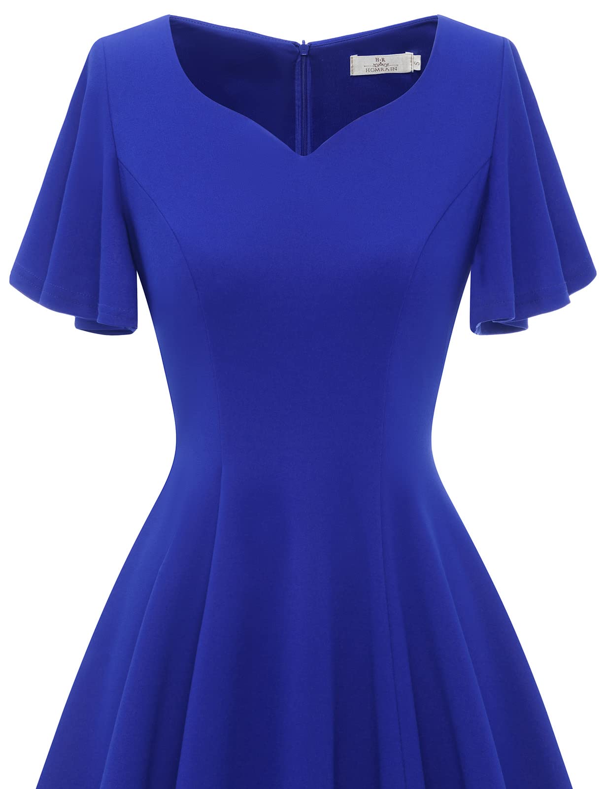 Homrain Damen Elegant Cocktailkleid 50er Jahre Rockabilly Knielang Vintage Kleid Faltenrock Retro Kleider V-Ausschnitt A-Line Abendkleid