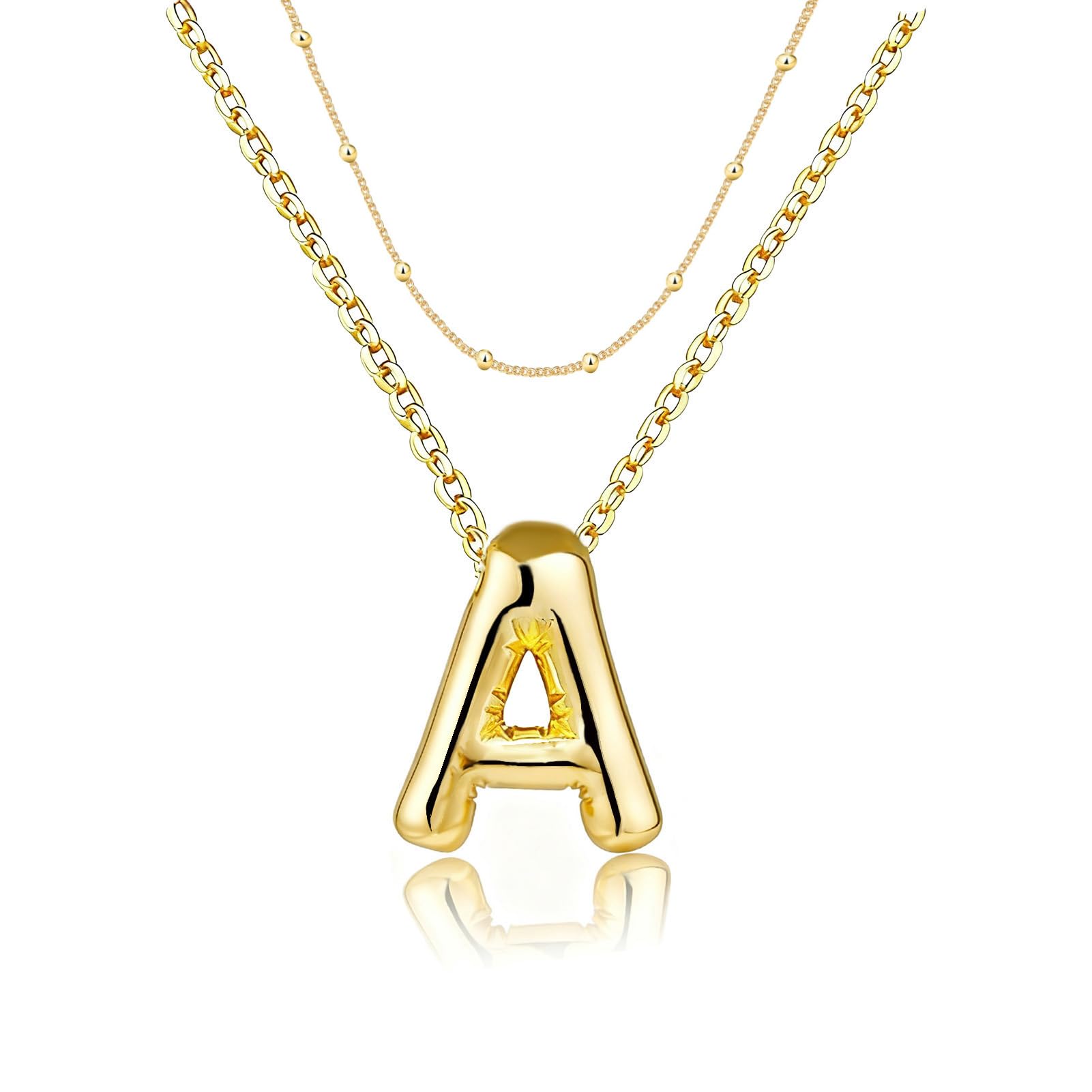 PANSHI Graduation Gift for Her Gold Initial Necklaces Gifts for Girls Women, Teen Girl Gifts Trendy Stuff Layered Bubble Letter Necklace Gold Jewelry Birthday Gift