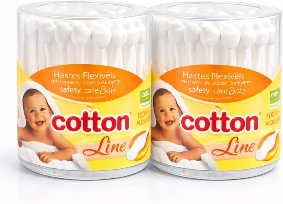 Hastes Flexíveis com Ponta de Segurança para Bebê – Kit 2 Unidades | 100% Algodão Antigerme | Ideal para Recém-Nascidos | Higiene Segura e Delicada