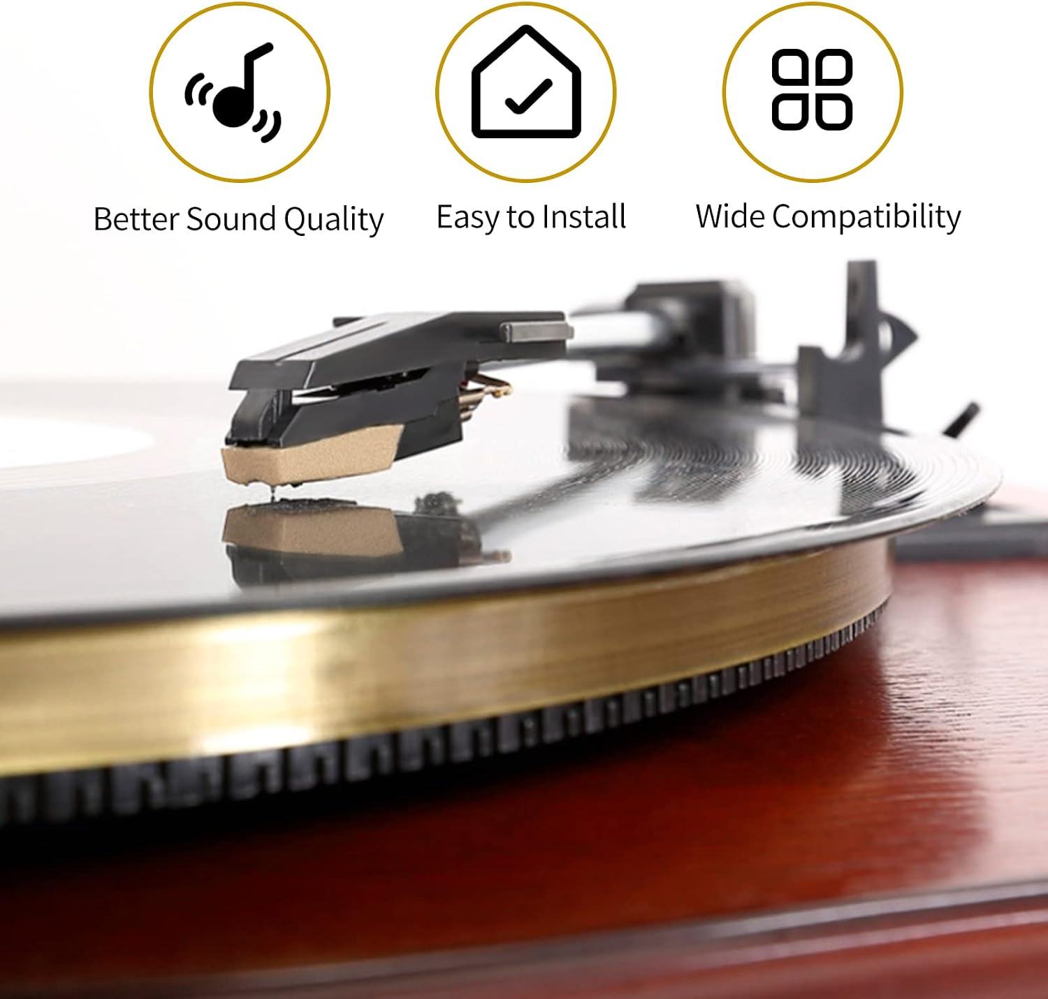 Record Player Needle, Upgraded Record Player Cartridge with Diamond Stylus Replacement for Crosley, ION, LP, Phonograph, and More (Gold)