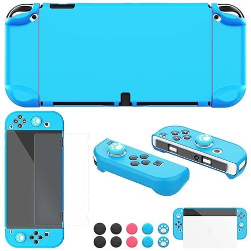 COMCOOL Dockable Case for Nintendo Switch OLED 2021 - Protective Cover Accessories for NS OLED and Joy-Con Controller with Screen Protector - Skyblue