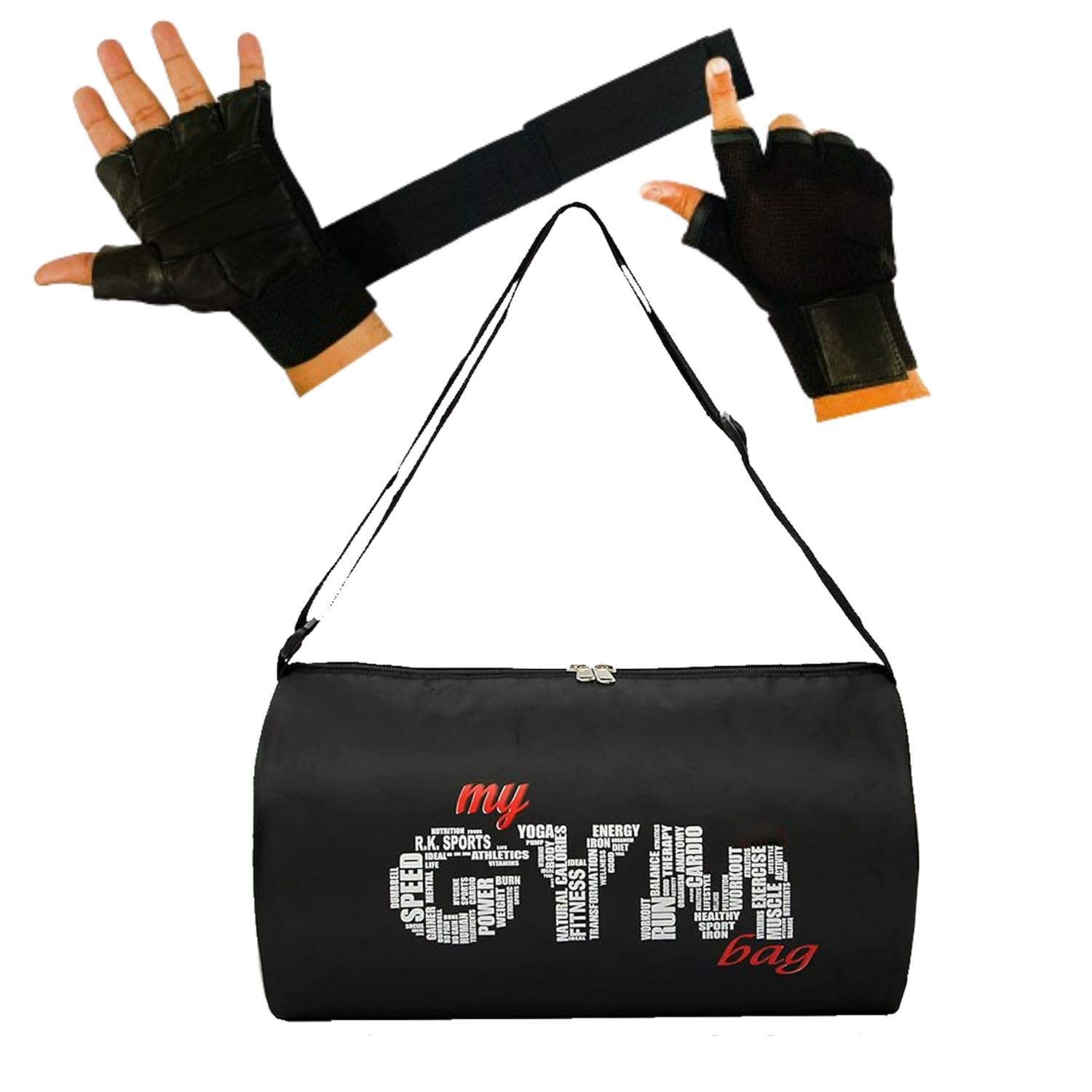 Duffle Combo of Polyester Gym Bag with Compartment| Black Gym Gloves| Gym Bag|Hand Gloves for Men 's & Women for Daily Exercise|Gym kit for Men and Women (Red)-image-12