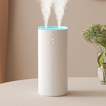 JISULIFE Humidifiers for Bedroom, Dual Mist Ports 3 Speeds Small Humidifier, Rechargeable Desk Portable 8000mAh with Light, Auto Shut-Off, Cool Mist Humidifiers for Baby/Nursery/Plant White