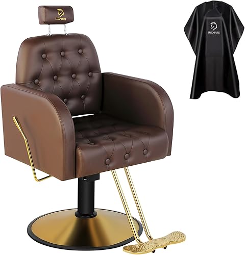 Silla de peluquero reclinable hidráulica para estilista Altura ajustable giratoria de 360 grados Equipo de salón multiusos marrón