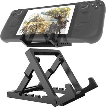 Upgraded Stand Dock Compatible with Steam Deck, Switch/OLED/Lite, Logitech G Cloud, Five Angle Adjustable Non Slip Desktop Stand Base for Stean Deck, and All Handheld Portable Gaming Console.