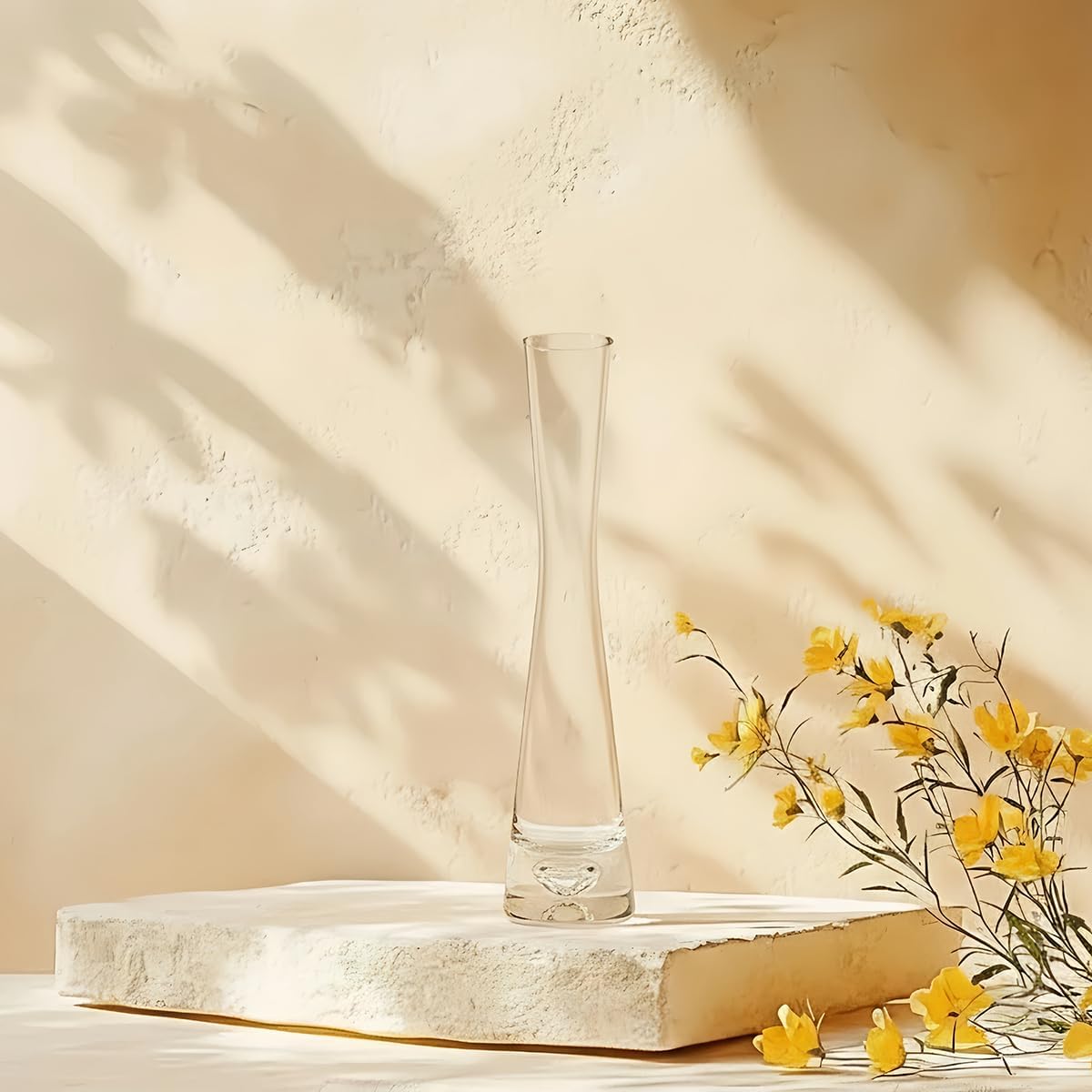 Hand-Made Blown Art Bud Glass Vase Small Glass Vase Single Stem Vases for Flower Bud Home Decor 20cm Height (Clear) - Image 6