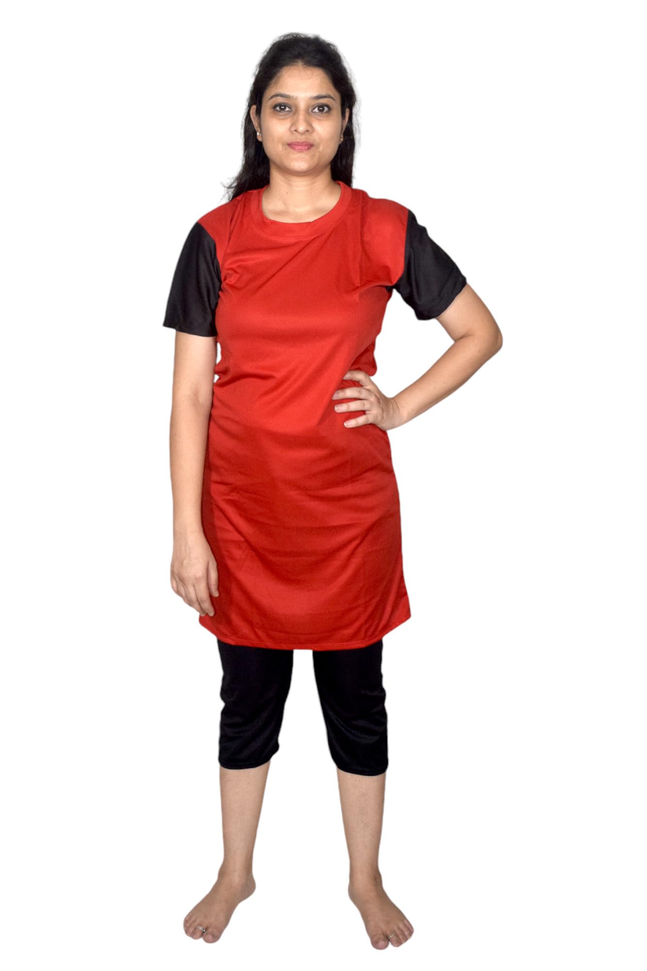 Spandex Women's Top & Bottom Capri Set | Stylish & Comfortable, Attractive Design, Multi-Purpose, Long-Lasting | Ideal for Casual Outing - Red