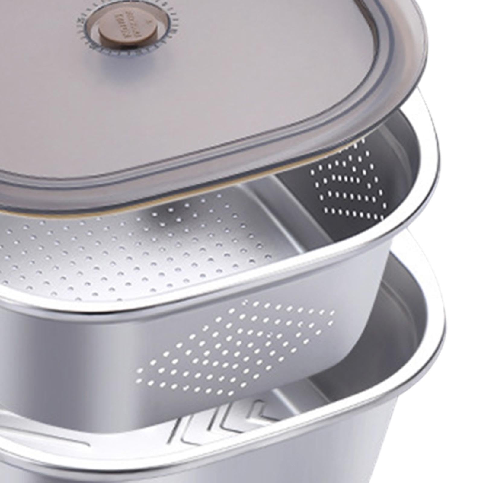Edelstahl Sieb Schüssel System Pasta Mischschüssel Reissieb Aufbewahrungsbehälter mit Deckel für Lebensmittel Haushalt, 4600 Ml