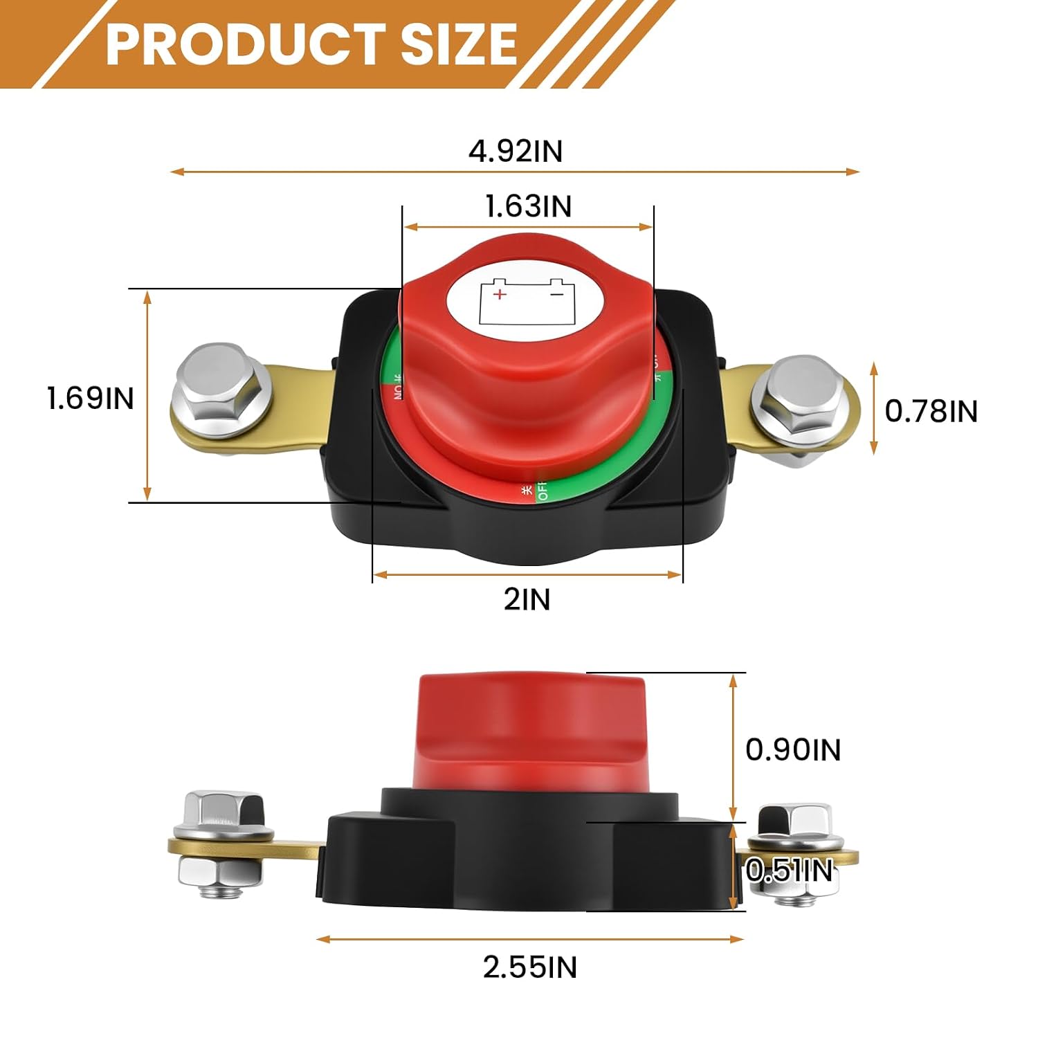 1Pack Side Post Battery Disconnect Switch with Terminal Cover, 12-48V 275A Universal Battery Isolator Switch | for Vehicle Truck Trailer RV