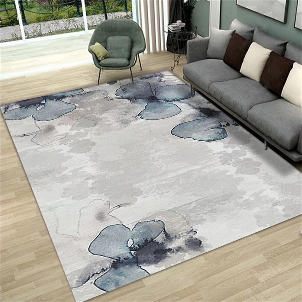 Tapis floral art déco bleu gris sur mesure pour décoration chambre fille ado