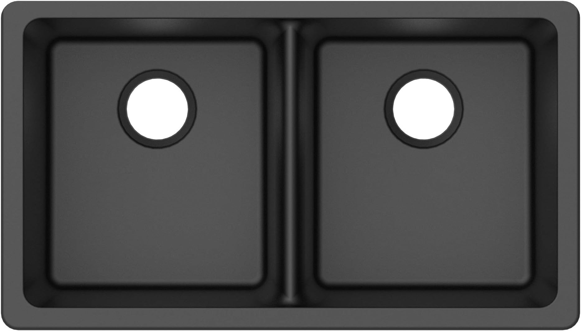 Winpro New Black Granite Quartz 33" x 18-3/4" x 9-1/2" Equal Double Bowl Undermount Sink