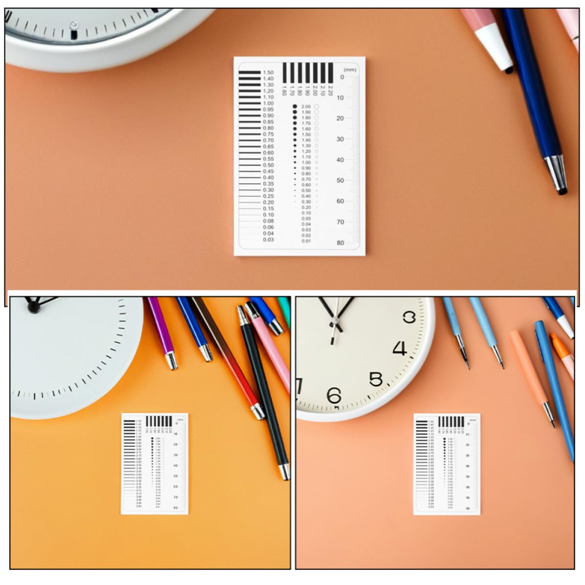 HEMOTON 4pcs Measurement Card with High Precision Diameter and Line Width Gauge, Plastic Defect Detection Chart for Visibility in Manufacturing and Construction