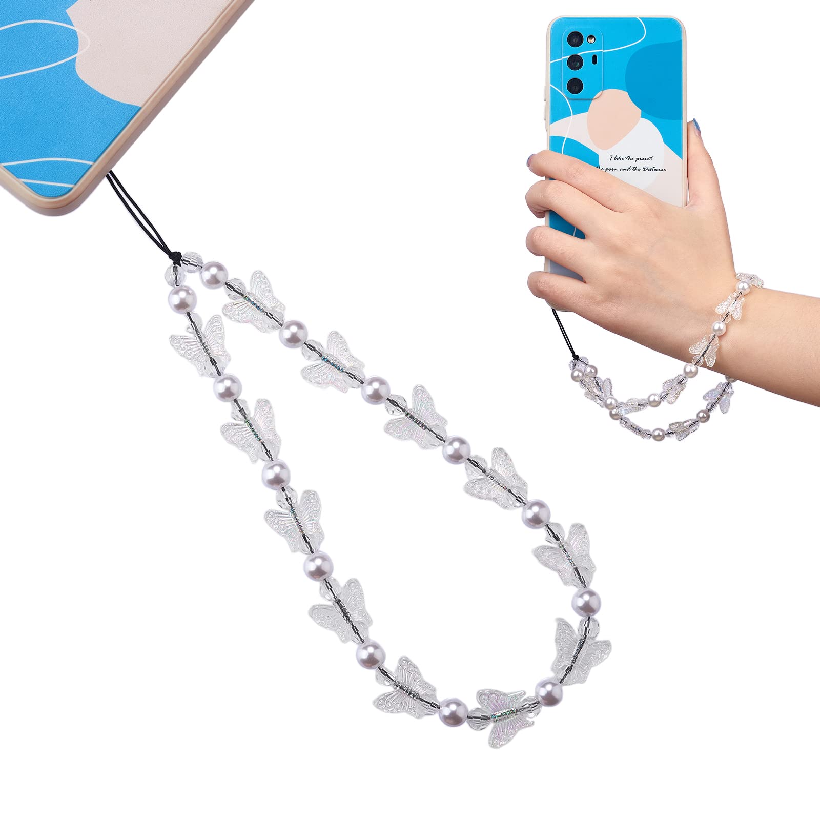 Bracelet Téléphone Papillon Avec Perles - Dragonne Courte Pour Femme, Compatible La Plupart Des Coques - 4