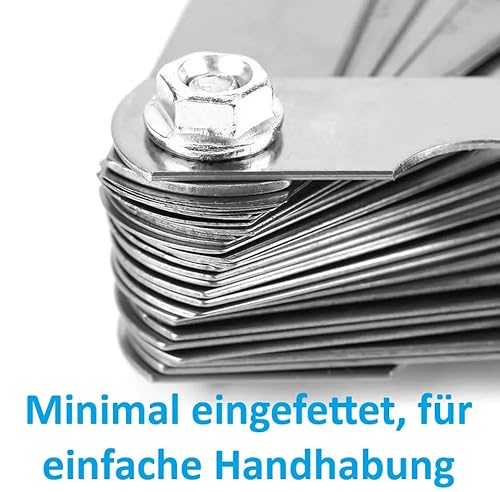 Präzisions-Fühlerlehre 32 Blatt aus Edelstahl - Ventilspiel & Spaltmessung, Fühlerblattlehre mit mm & Zoll Skala, faltbare Messlehre für Werkstatt, Kfz & Feinmechanik