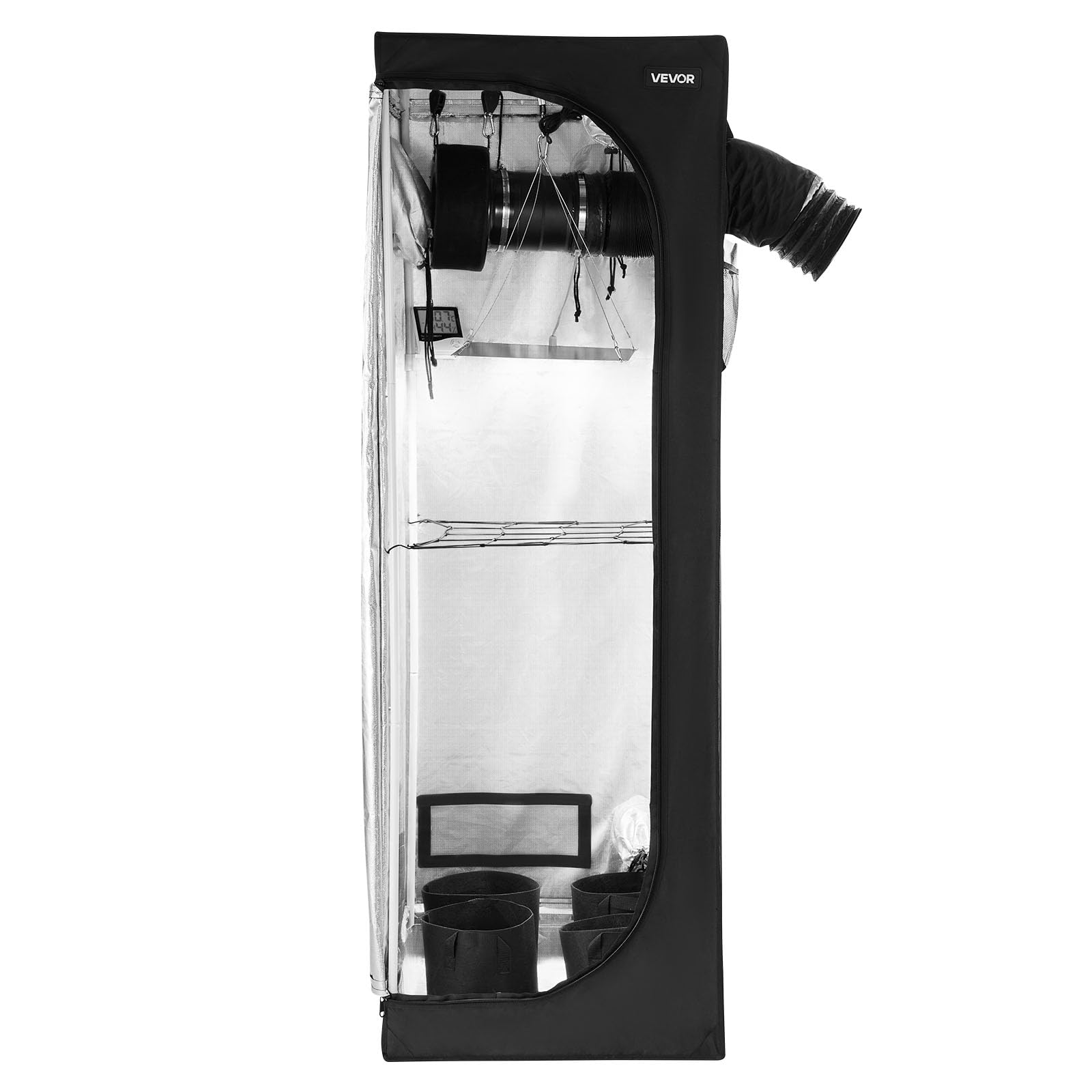 VEVOR Kit Completo per Tenda da Coltivazione da Interno 60x60x180 cm Tenda da Coltivazione con Illuminazione LED a Spettro Completo, Sistema di Ventilazione, Mylar 600D, per Fiori Verdure