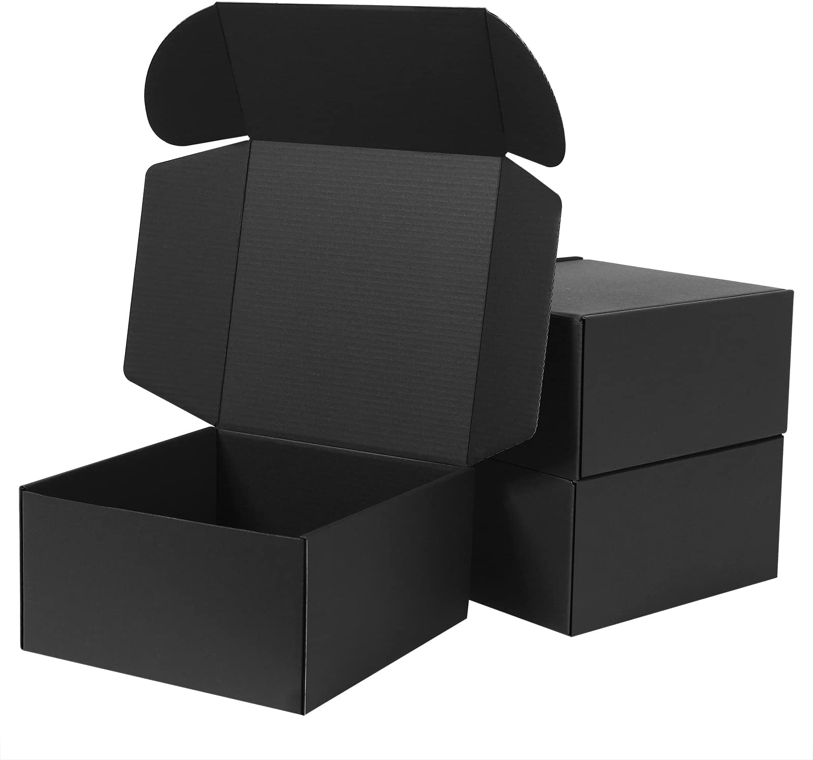 Gift Boxes (10 Pack), 20.3 x 20.3 x 10.2cm Cardboard Shipping Boxes with Lid, Black Fold Gift Boxes for Christmas, Parties, Birthday