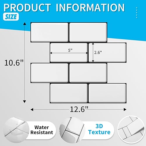 Miniatura 6 de Art3d Protector contra salpicaduras para despegar y pegar, paquete de 10 azulejos gruesos para metro, azulejos de cerámica sintética para cocina,