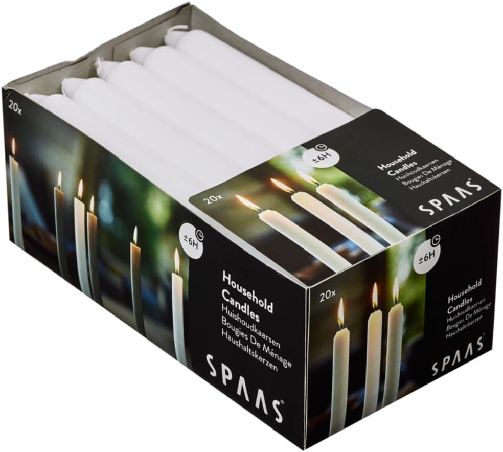 Spaas Unscented Dinner Candles 19/180mm, ± 6 Hours, 20 Pieces, White