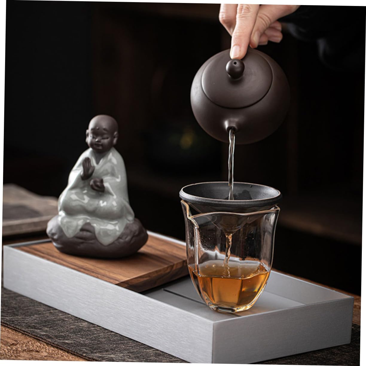 Cabilock Filtro per Tè Multifunzionale e Staccabile Sculture Buddha in Ceramica Nero Set 1 per Decorazioni Casa e Cerimonia del Tè