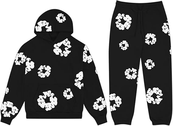 Denim Tears Trainingspak Hoody's & Joggingbroek, 2-delige set, hiphop, retro, Y2K, sport, casual, voor heren en dames, modieus, fluwelen voering, sweatshirt & joggingbroek, Zwarte hoodie, S