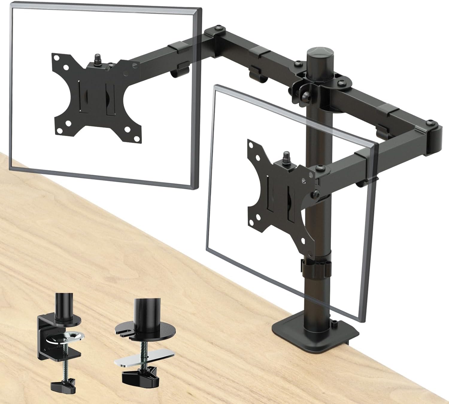 Dual Monitor Arm, Necomi Rotable Dual Monitor Mount for Two Monitor Computer Screens 15-30 Inch, Height Bracket Adjustable Lifting Computer Bracket Suitable for Home Office Holds Up To 24KG