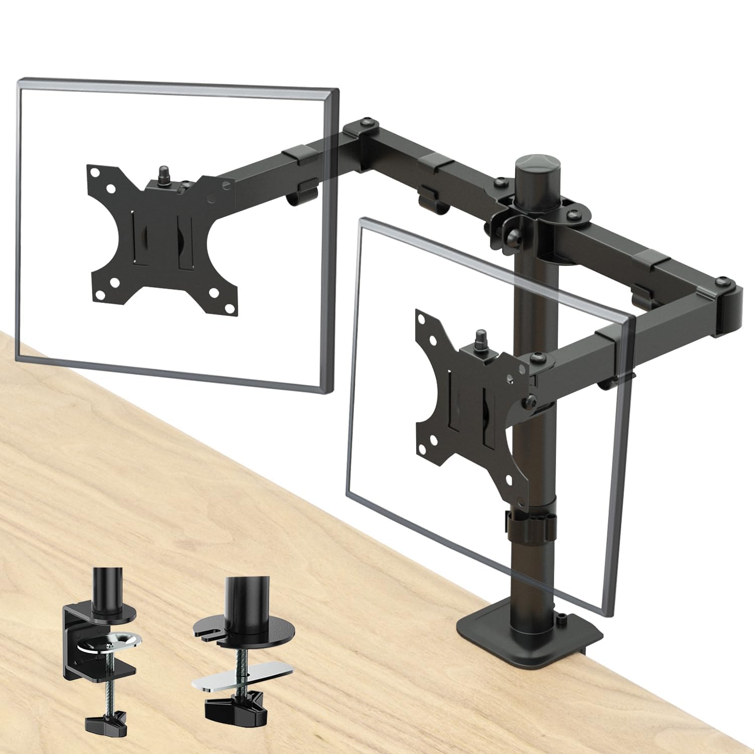 Dual Monitor Arm, Necomi Rotable Dual Monitor Mount for Two Monitor Computer Screens 15-30 Inch, Height Bracket Adjustable Lifting Computer Bracket Suitable for Home Office Holds Up To 24KG