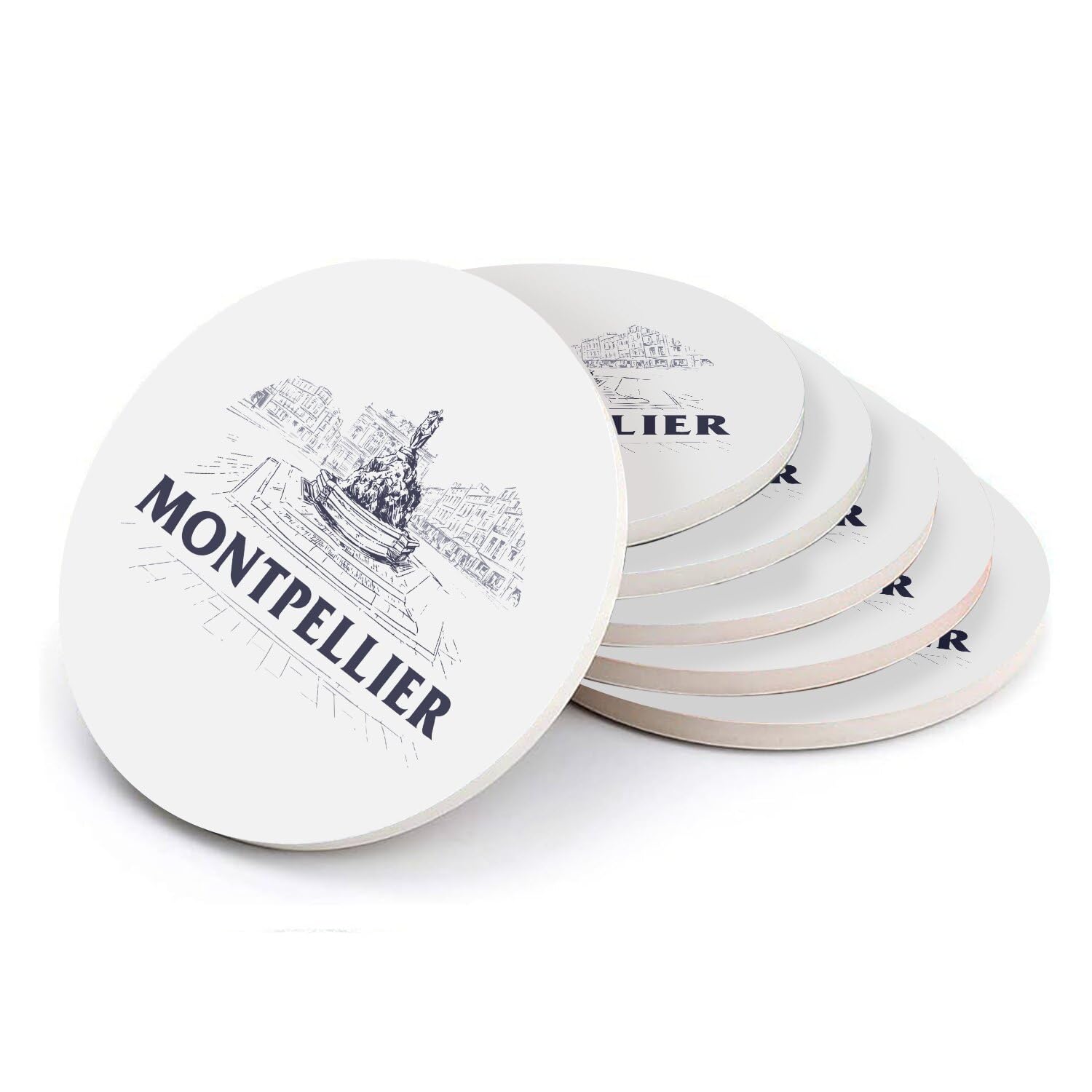 Sous-verre ronds en céramique Montpellier, dessous de verre France Sud lot de 6 pour table de salon