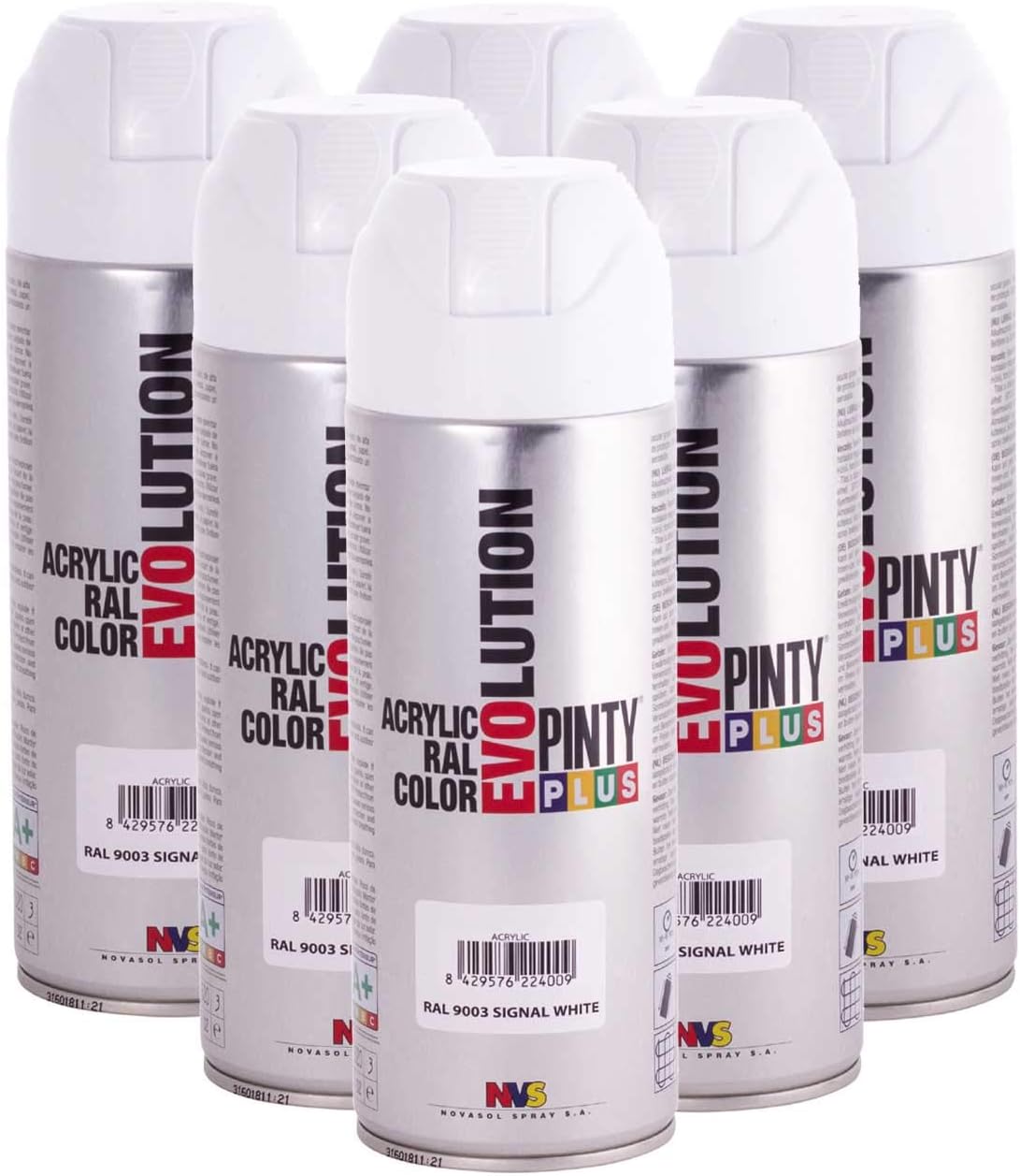 Pintyplus Evolution Spray Paint - 11oz, Solvent Based, Acrylic Spray Paint. Multiple Applications Including Wood, Stone, Cardboard, Paper, & Cardboard. RAL 9010 Signal White