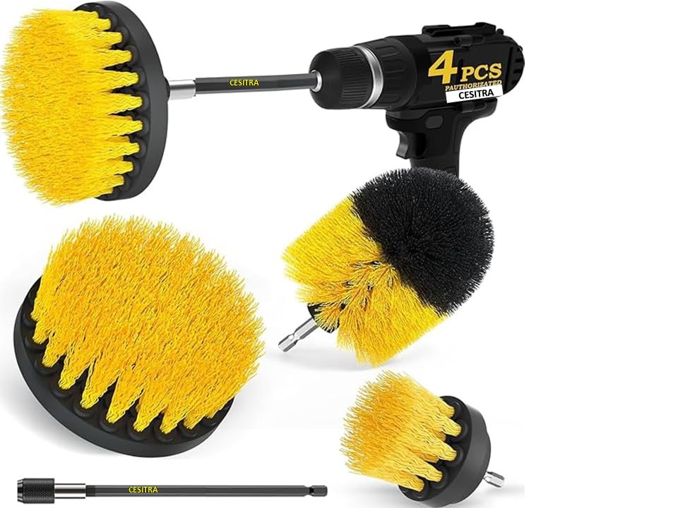 CESITRA 4 Pcs Power Scrubber Attachment Kit Power Brush Cleaning for Bathroom,Surfaces,Floor,Tile Scrubber Scouring Pads Cleaning Kit,Car Drill Brushes(Drill Not Included,Yellow)-image-44