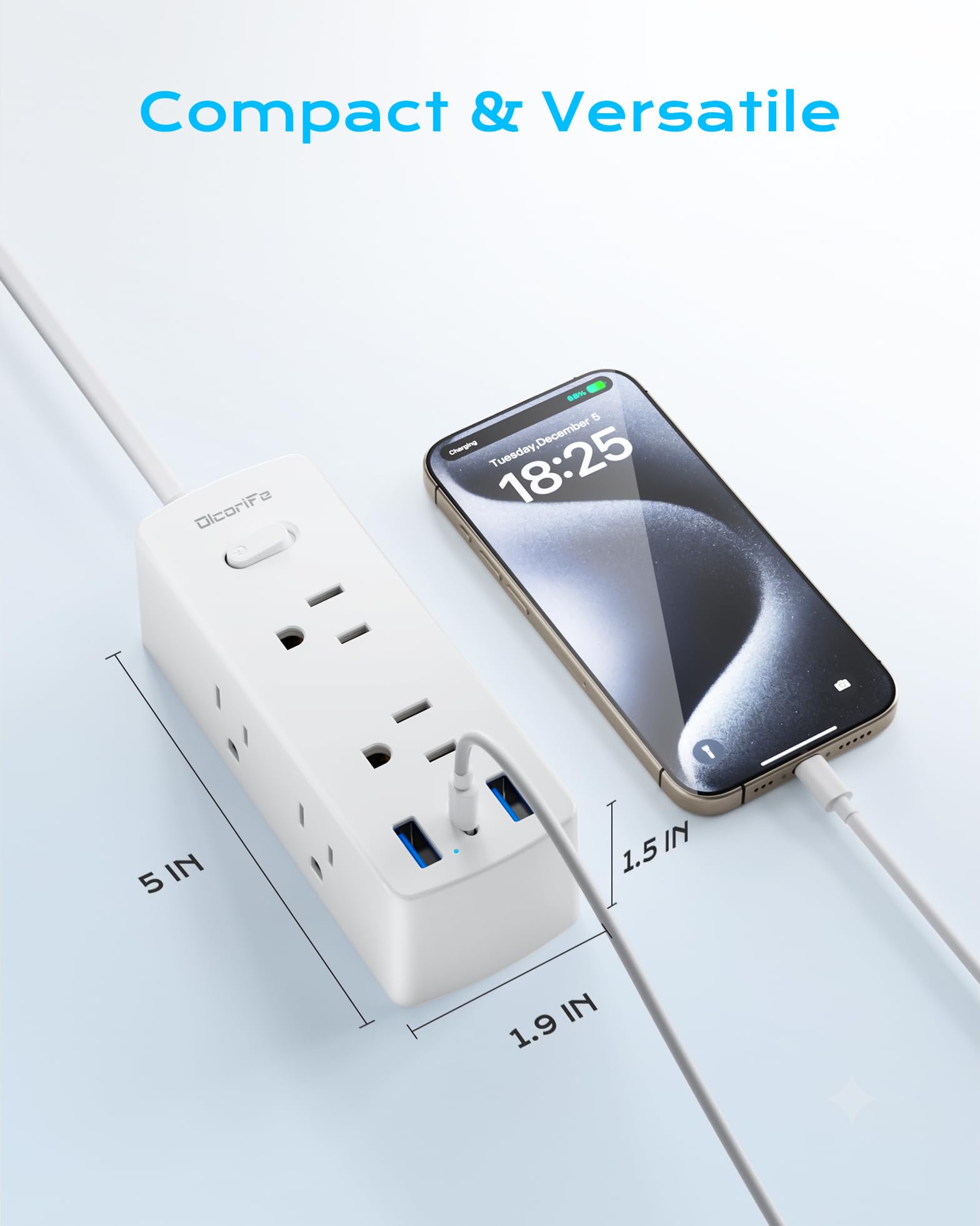 Adaptador de enchufe de viaje europeo, Olcorife con adaptador de enchufe de la UE Reino Unido, 6 tomacorrientes 3 puertos USB con cable de extensión de 5 pies, adaptador de corriente internacional