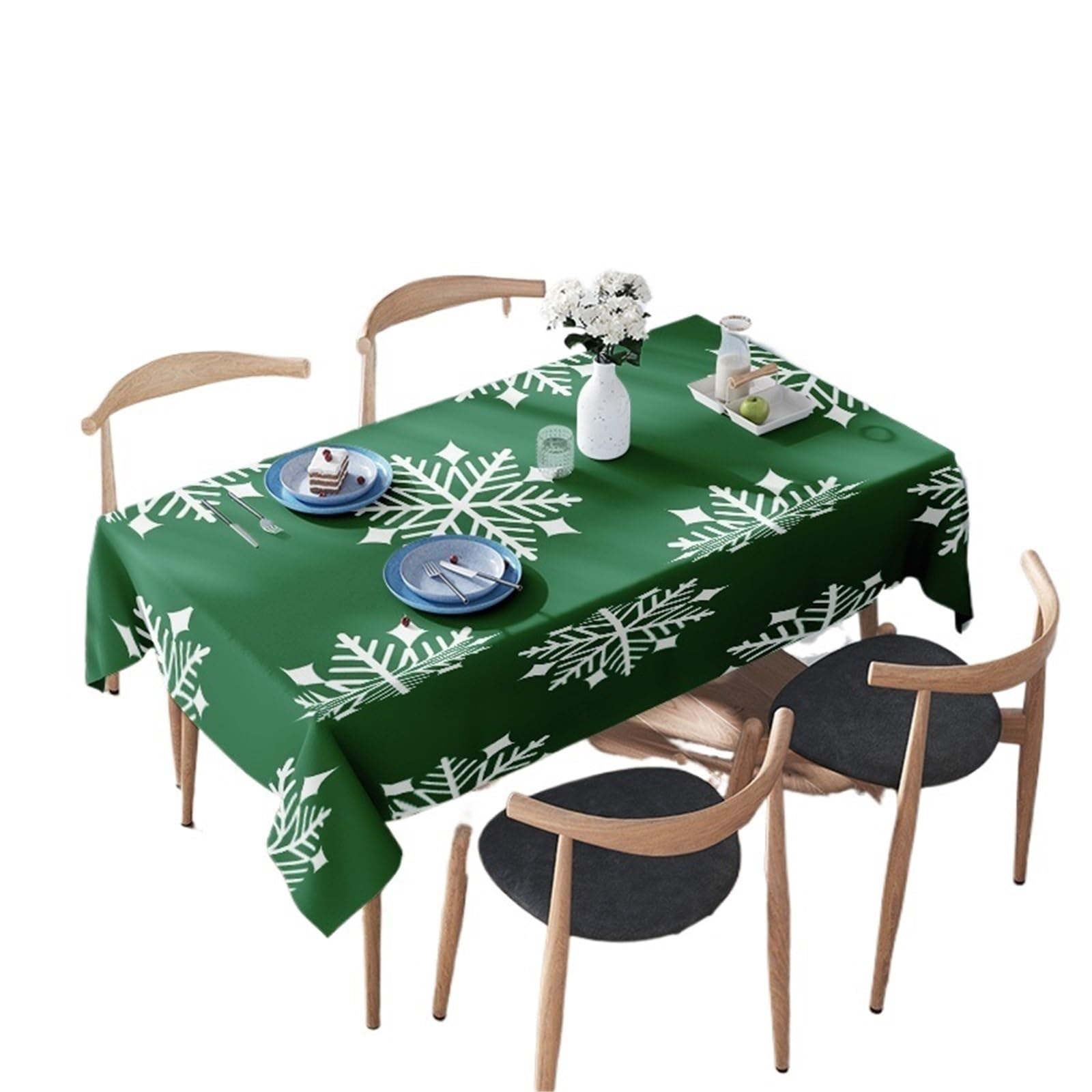 LYXYGMV Green Snowflake Tablecloth Home Decoration For Party Holiday Xmas Dining Room Kitchen Decorations for Dining Room(160X220CM)