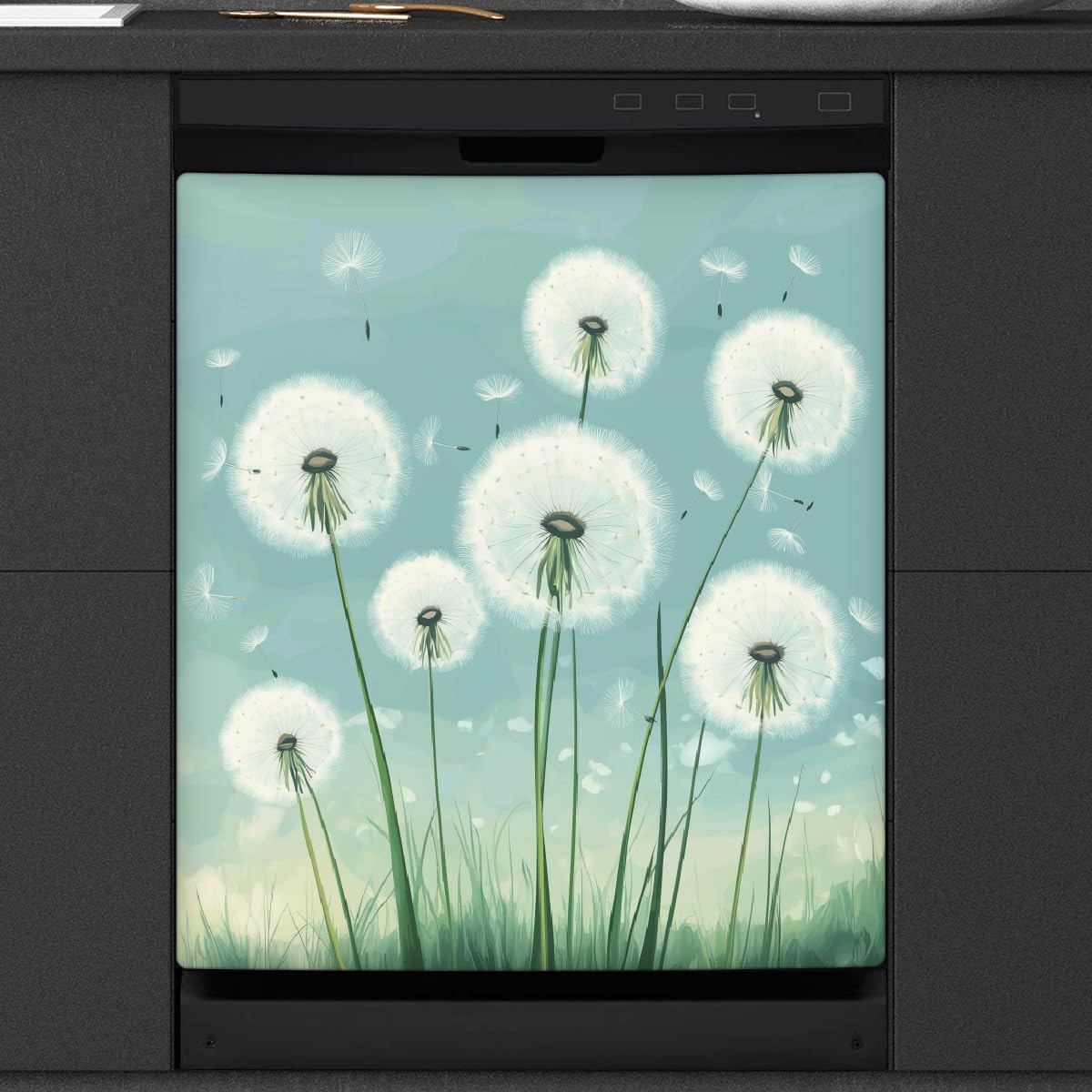 Cubierta magnética para lavavajillas de flores de diente de león panel reusable 8