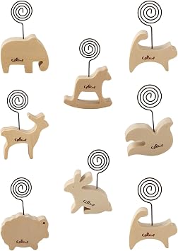 8PCS Cute Wooden Animal Memo Folder,Memo Holders,Table Number Holder,Notes Folder, Wedding Table Name Card Holder Clips, Picture Memo Note Photo Stand