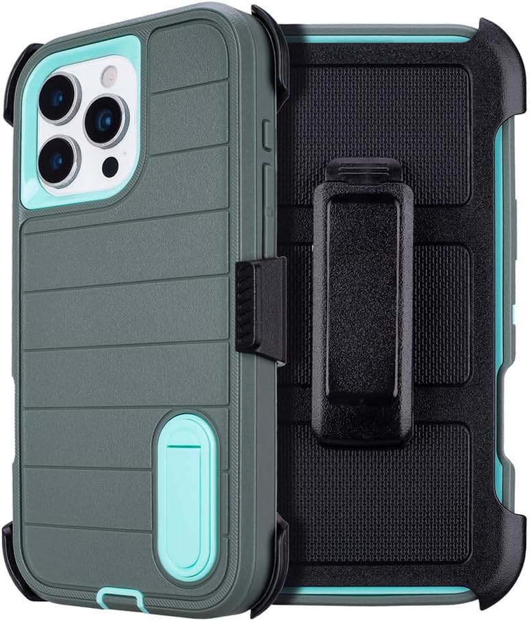 for iPhone 16 Pro Max Phone Case with Belt Clip Holster,3 Layers of Sturdy,Military Grade ShockProof ProMax Protective Cases Heavy Duty Phone Cases iPhone 16 Pro Max Case 6.9 Inch (Dark Green)