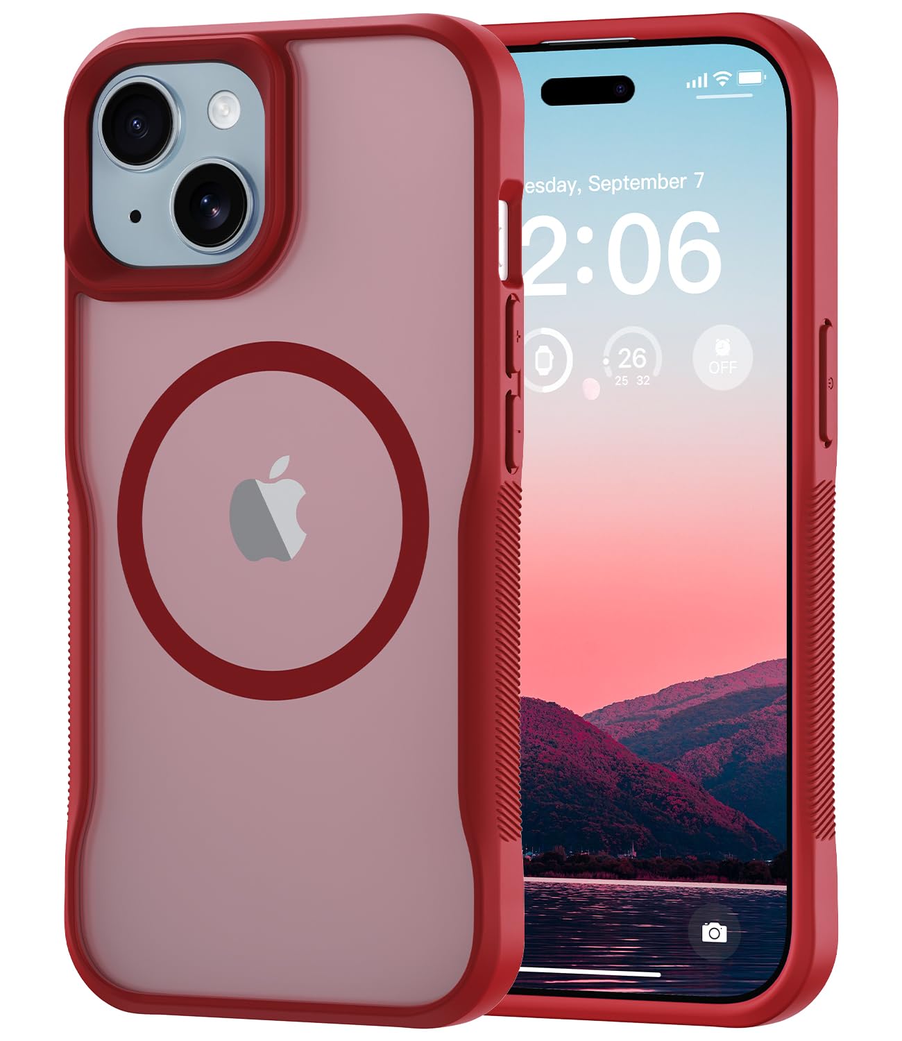 Diverbox for iPhone 15 Case,Compatible with MagSafe,Translucent Matte Shockproof Anti-Slip Anti-Fingerprint Pocket-Friendly Phone Case for iPhone 15 (True red)
