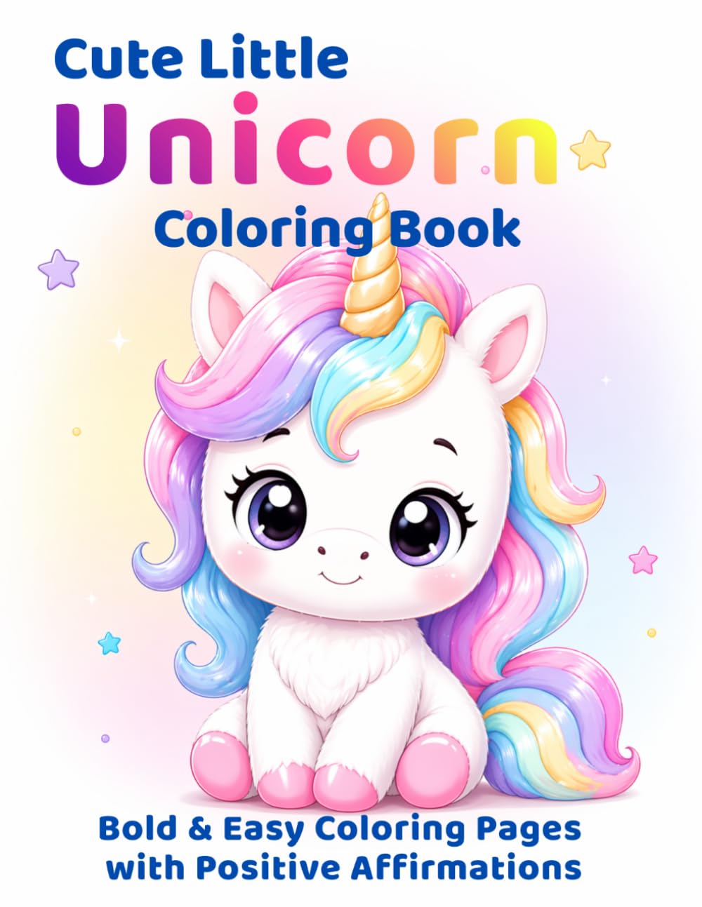 Cute Little Unicorns Coloring Book: Bold & Easy Coloring Pages with Positive Affirmations