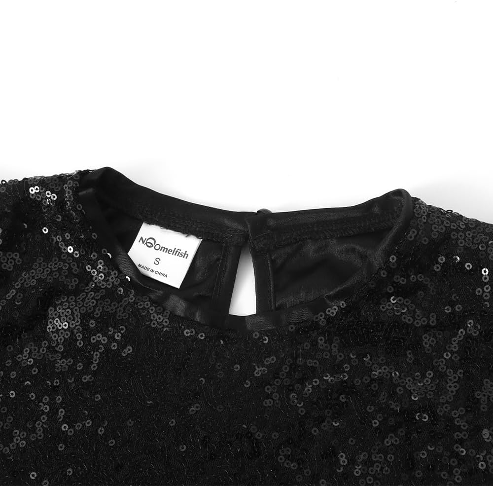 Noomelfish Girls Short Sleeve Sequin Shirts Party Glitter Sparkly Tops Blouse (5-12 Years) - Image 4