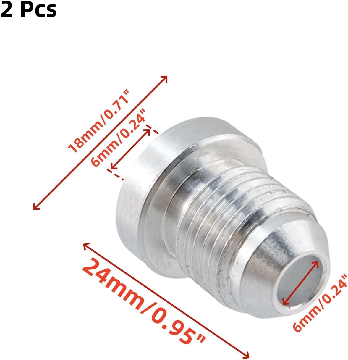 6AN Male Weld on Bung Fitting Fuel Oil Hose Adapter Fitting Aluminum (AN6, 2 Pcs)