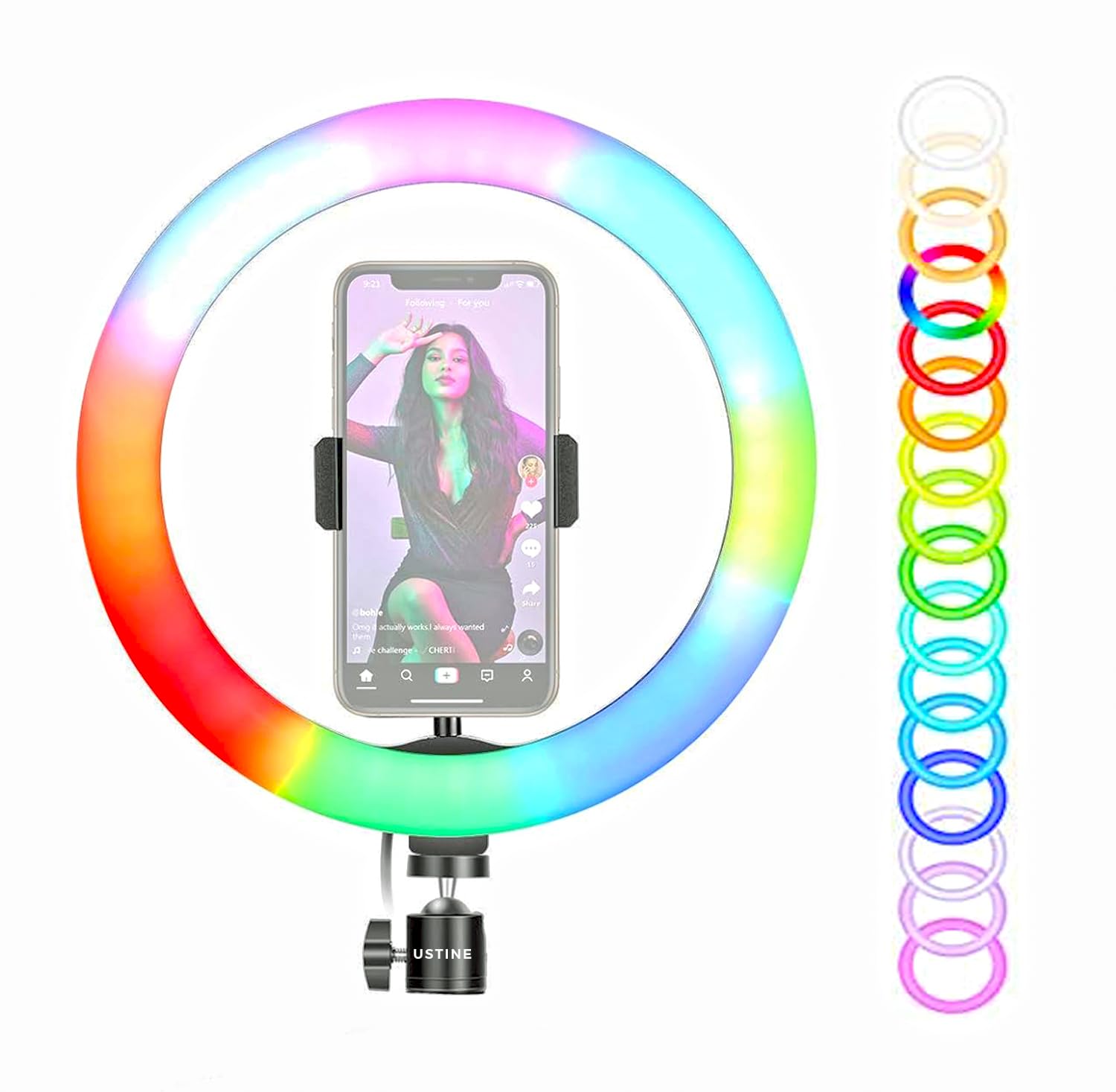 USTINE 10" Portable LED Ring Light with 3 Color Modes Dimmable Lighting